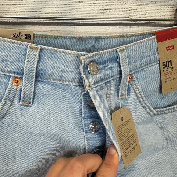 Levi's Women's 501 Light Wash Distressed High Waisted Denim Shorts Size 30 - Picture 4 of 10